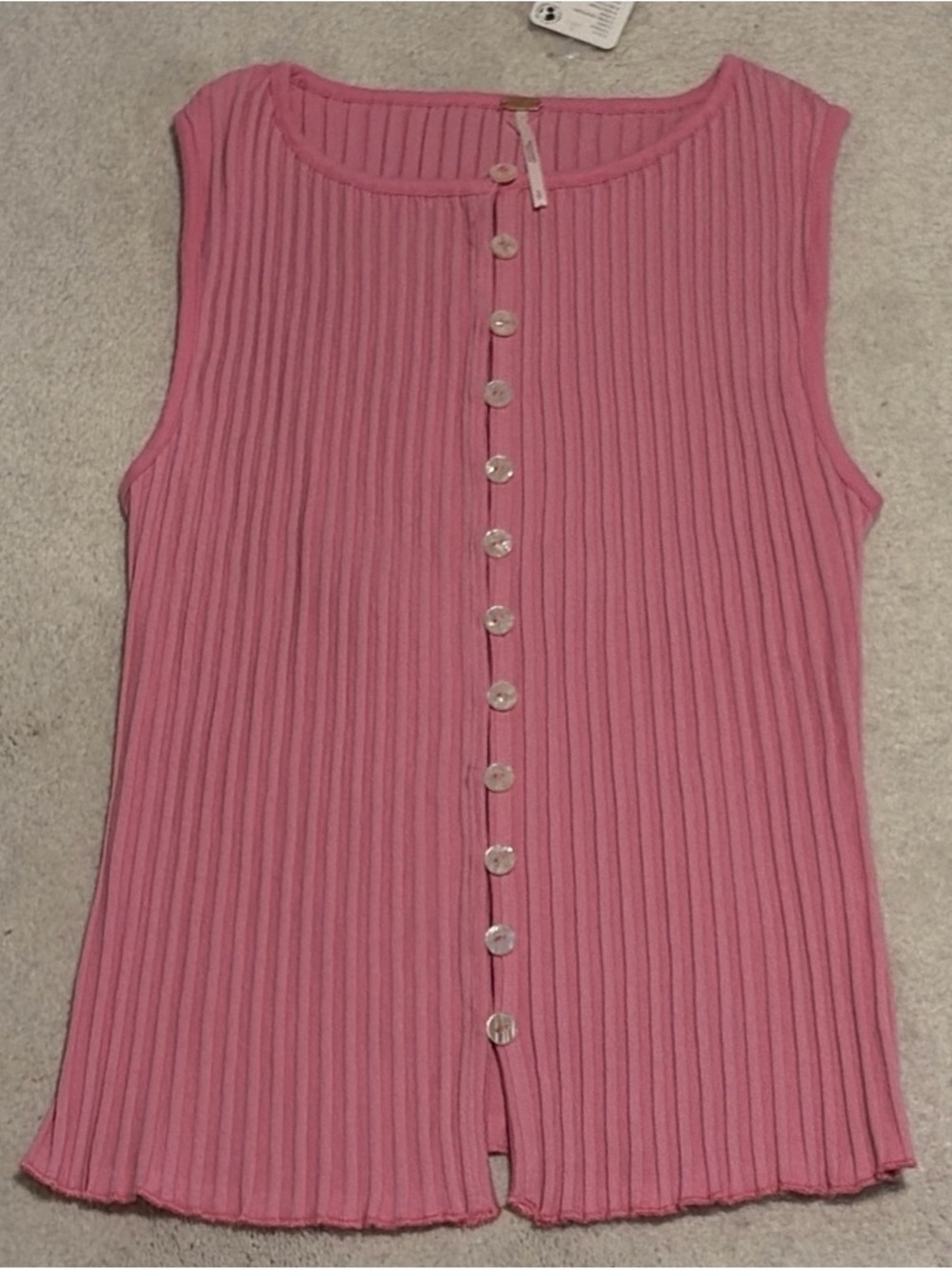 NWT Free People Pink Ribbed Button-Front Tank, Size Small
